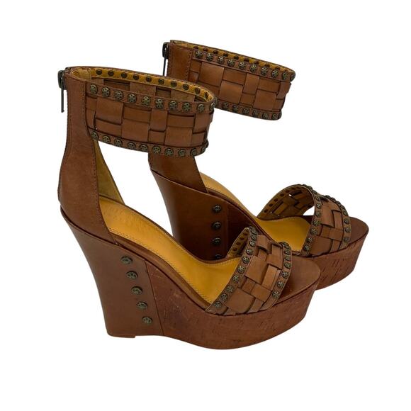 Eric Rutberg Transparent Leather Metro 5 inch Platform Wedge in Brown Size 8M - Picture 1 of 8